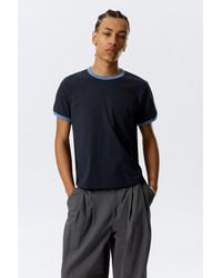 Weekday - Short-Sleeved Contrast Trim Cotton T-Shirt - Lyst