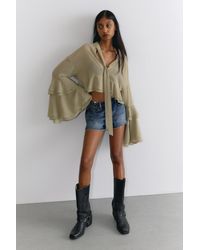 Monki - Flared Frill-Sleeved Tie-Neck Blouse - Lyst
