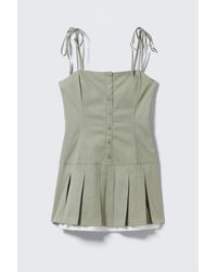 Weekday - Pleated Tie-Strap Mini Twill Dress - Lyst