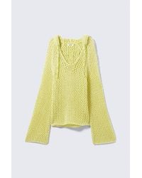 Monki - Open-Knit Hooded Sweater - Lyst