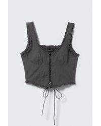Monki - Frilled Lace-Up Corset Top - Lyst