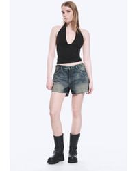 Weekday - Duchess Low Rise Distressed Mini Denim Shorts - Lyst