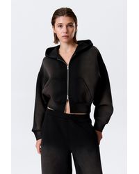 Weekday - Cropped Washed Scuba Zip Hoodie - Lyst