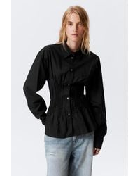 Weekday - Hemd Aus Baumwollpopeline Mit Geraffter Taille - Lyst
