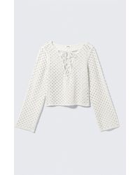 Monki - Crochet Knit Long-Sleeved Top - Lyst