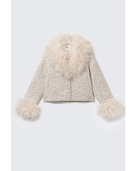 Monki - Cropped Faux Fur Trim Jacket - Lyst