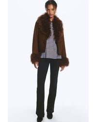 Monki - Cropped Faux Fur Trim Jacket - Lyst