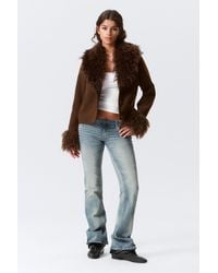 Monki - Cropped Faux Fur Trim Jacket - Lyst
