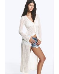 Monki - Open-Knit V-Neck Maxi Cardigan - Lyst