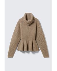 Monki - Rib Knit Peplum Zip Sweater - Lyst