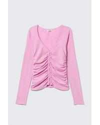 Monki - Belle B Ruched V-Neck Cardigan - Lyst