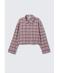 Monki - Cropped Checked Flannel Shirt - Lyst