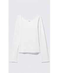 Monki - Long-Sleeved Slim Fit Scoop Neck Top - Lyst