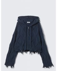 Monki - Cropped Pointelle Knit Zip Hoodie - Lyst