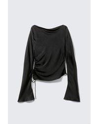 Monki - Ruched Boat-Neck Trumpet Sleeve Top - Lyst