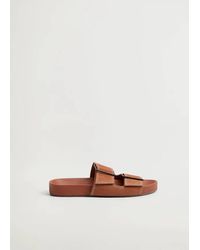 Mango Rubber Leren Slippers in het Bruin - Lyst
