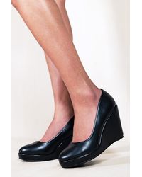 Womens Shoes Heels Wedge sandals Wheres That From Denim Kieran Platform Low Wedge Mid Heel Court Shoes in Black 