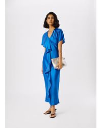 Whistles - V Neck Ruffle Satin Dress - Lyst