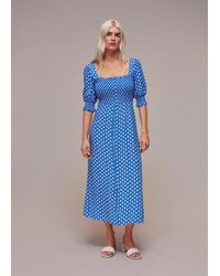 Whistles - Petite Floral Sunburst Shirred Dress - Lyst