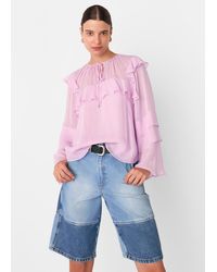 Whistles - Sheer Tie Neck Frill Blouse - Lyst