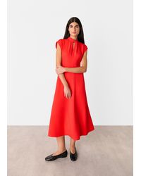Whistles - Twist Neck Crepe Midi Dress - Lyst