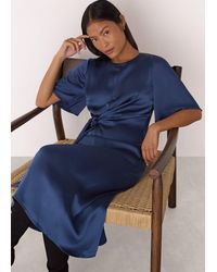 Whistles - Petite Satin Twist Waist Midi Dress - Lyst