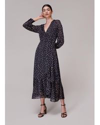 Whistles - Satin Stripe Spot Wrap Dress - Lyst