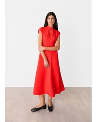 Whistles - Twist Neck Crepe Midi Dress - Lyst