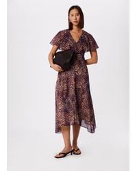 Whistles - Orchid Print V Neck Midi Dress - Lyst
