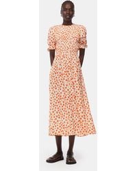 Whistles - Spot Shirred Midi Dress - Lyst
