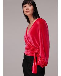 Whistles - Velvet V Neck Wrap Top - Lyst