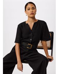 Whistles - Petite Fiona Linen Button Jumpsuit - Lyst