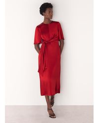 Whistles - Satin Twist Waist Midi Dress - Lyst