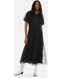 Whistles - Organza Silk Puff Sleeve Dress - Lyst