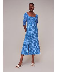 Whistles - Floral Sunburst Shirred Dress - Lyst