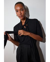 Whistles - Short Sleeve Tie Neck Top - Lyst