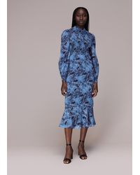 Whistles - Snow Flurry Shirred Midi Dress - Lyst