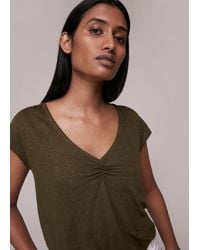 Whistles - Ruched V-neck Linen Tee - Lyst
