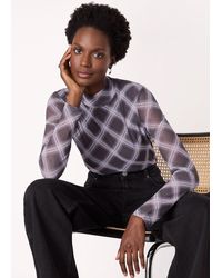 Whistles - Check Print Mesh Top - Lyst