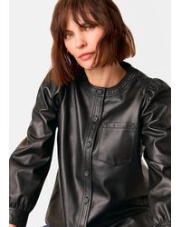 Whistles - Leather Gathered Sleeve Shirt - Lyst