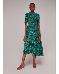 Whistles - Painted Leopard Shirred Dress - Lyst