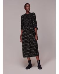 Whistles - Shirred Spot Midi Dress - Lyst