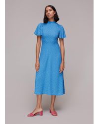 Whistles - Uneven Spot Print Midi Dress - Lyst