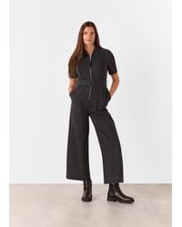 Whistles - Denim Pintuck Belted Jumpsuit - Lyst