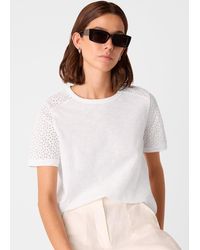 Whistles - Broderie Sleeve Detail Tee - Lyst