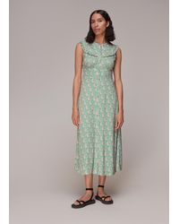 Whistles - Cut Out Leaf Print Midi Dress - Lyst