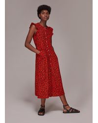 Whistles - Animal Frill Sleeve Midi Dress - Lyst