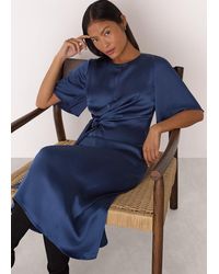 Whistles - Petite Satin Twist Waist Midi Dress - Lyst
