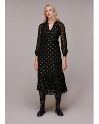 Whistles - Dobby Metallic Midi Dress - Lyst