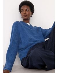 Whistles - Wool Ribbed Sleeve V Neck Knit - Lyst